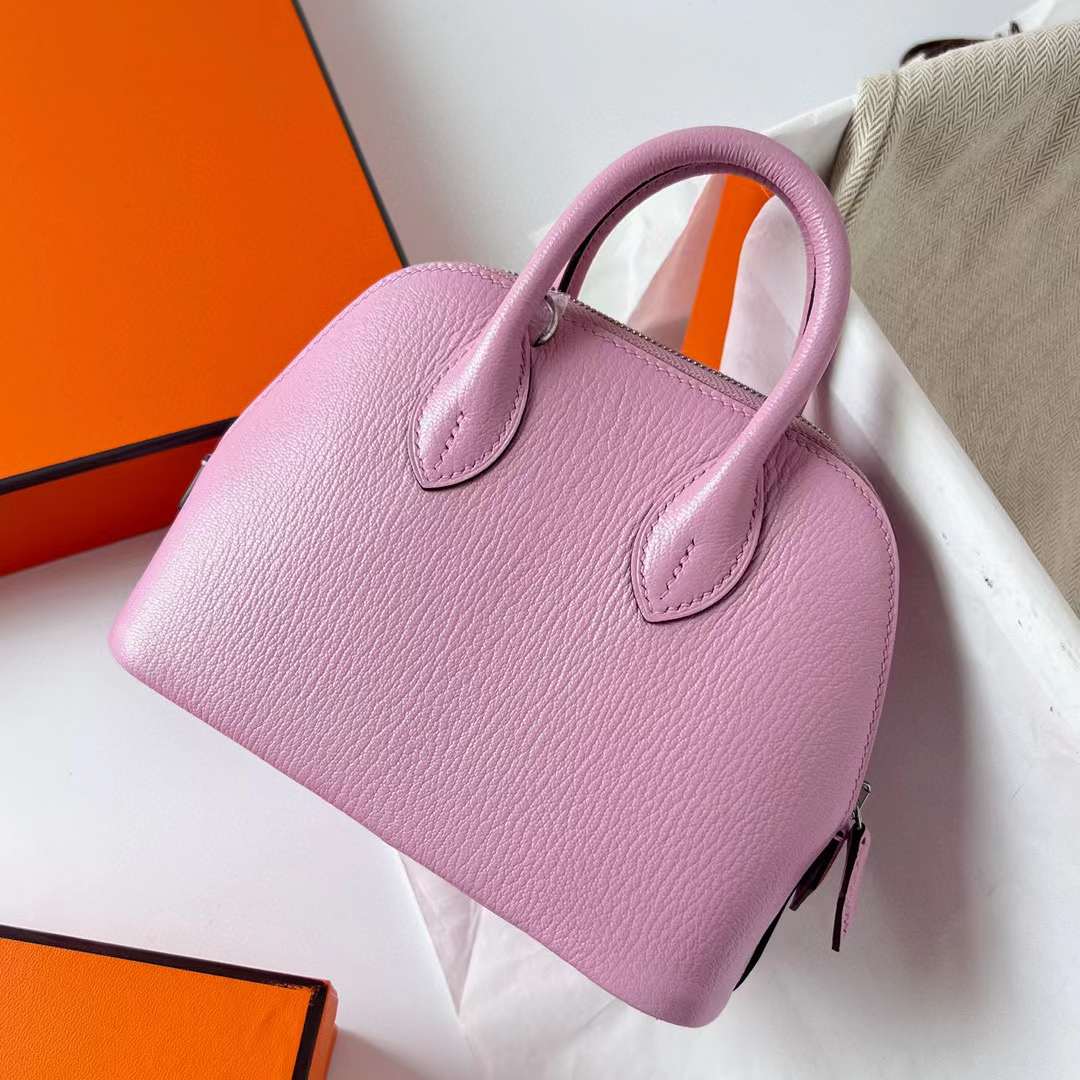 Hermès（爱马仕）Mini Bolide 迷你保龄球 Chevre 进口山羊皮 X9 锦葵紫 银扣 19cm 全手工蜡线缝制 Phw