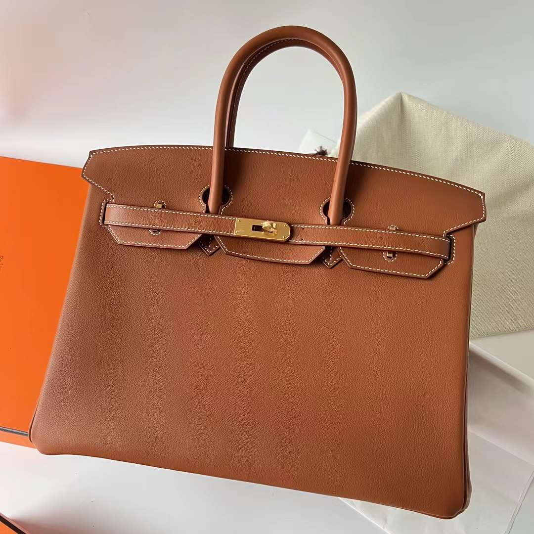 Hermès（爱马仕）Birkin 铂金包 Swift Ck37 金棕色 金扣 35cm 全手工蜡线缝制 Ghw
