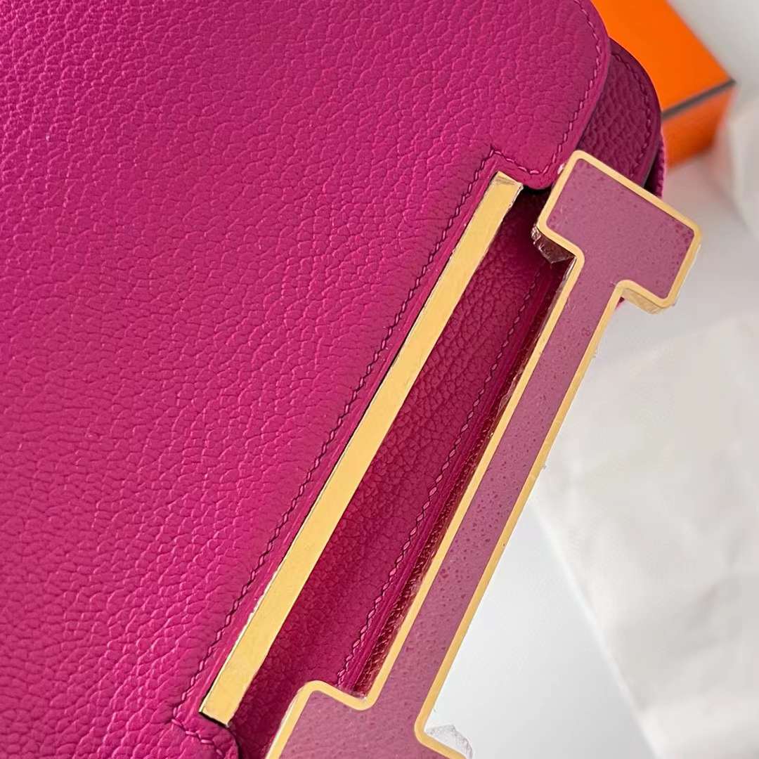 Hermès（爱马仕）Geta Chevre 进口山羊皮 L3 玫瑰紫 金扣 20cm 全手工蜡线缝制 Ghw