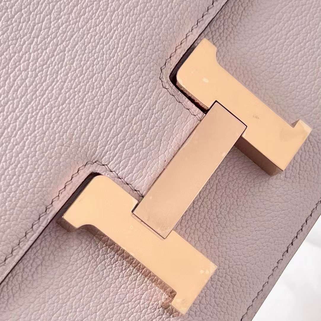 Hermès（爱马仕）Constance 康斯坦斯 1-19 Chevre 进口山羊皮 09 梦幻粉紫 玫瑰金扣 19cm 全手工蜡线缝制 Rghw