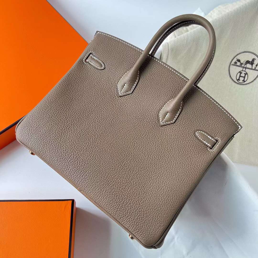 Hermès（爱马仕）Birkin 铂金包 Togo 进口小牛皮 Ck18 大象灰 金扣 25cm 全手工蜡线缝制 Ghw