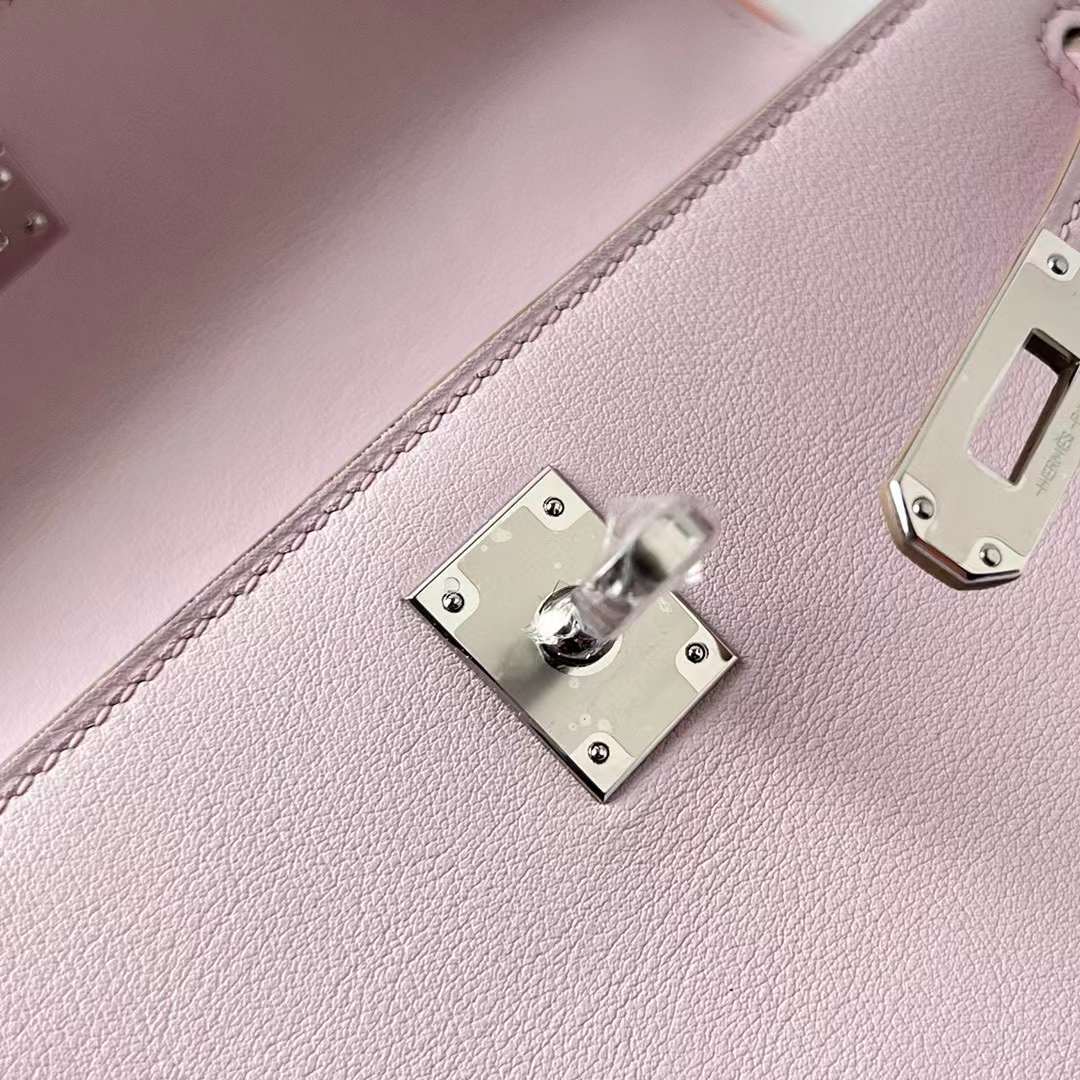 Hermès（爱马仕）Mini Kelly Pochette Swift皮 09 梦幻粉紫 银扣 22cm 全手工蜡线缝制 Phw