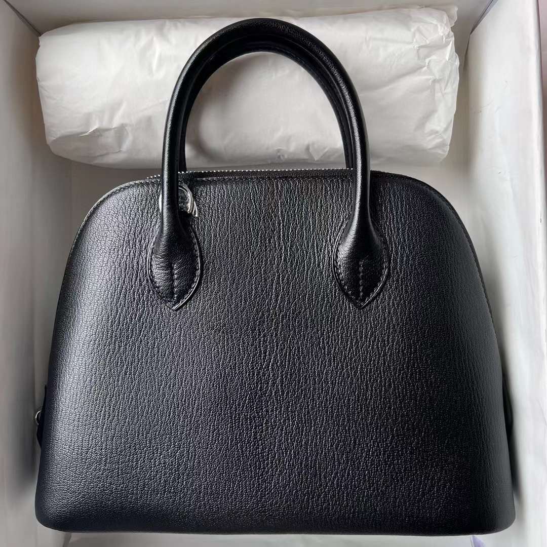 Hermès（爱马仕）Bolide 保龄球包 Chevre 进口山羊皮 Ck89 黑色 银扣 25cm 全手工蜡线缝制 Phw