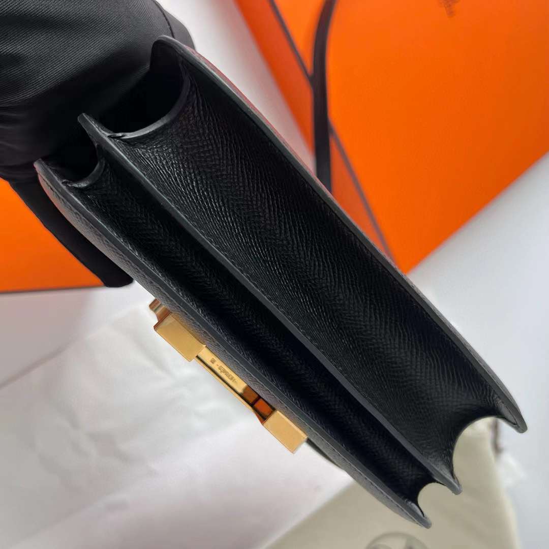 Hermès（爱马仕）Constance 康斯坦斯 Epsom Ck89 黑色 金扣 19cm 全手工蜡线缝制 Ghw