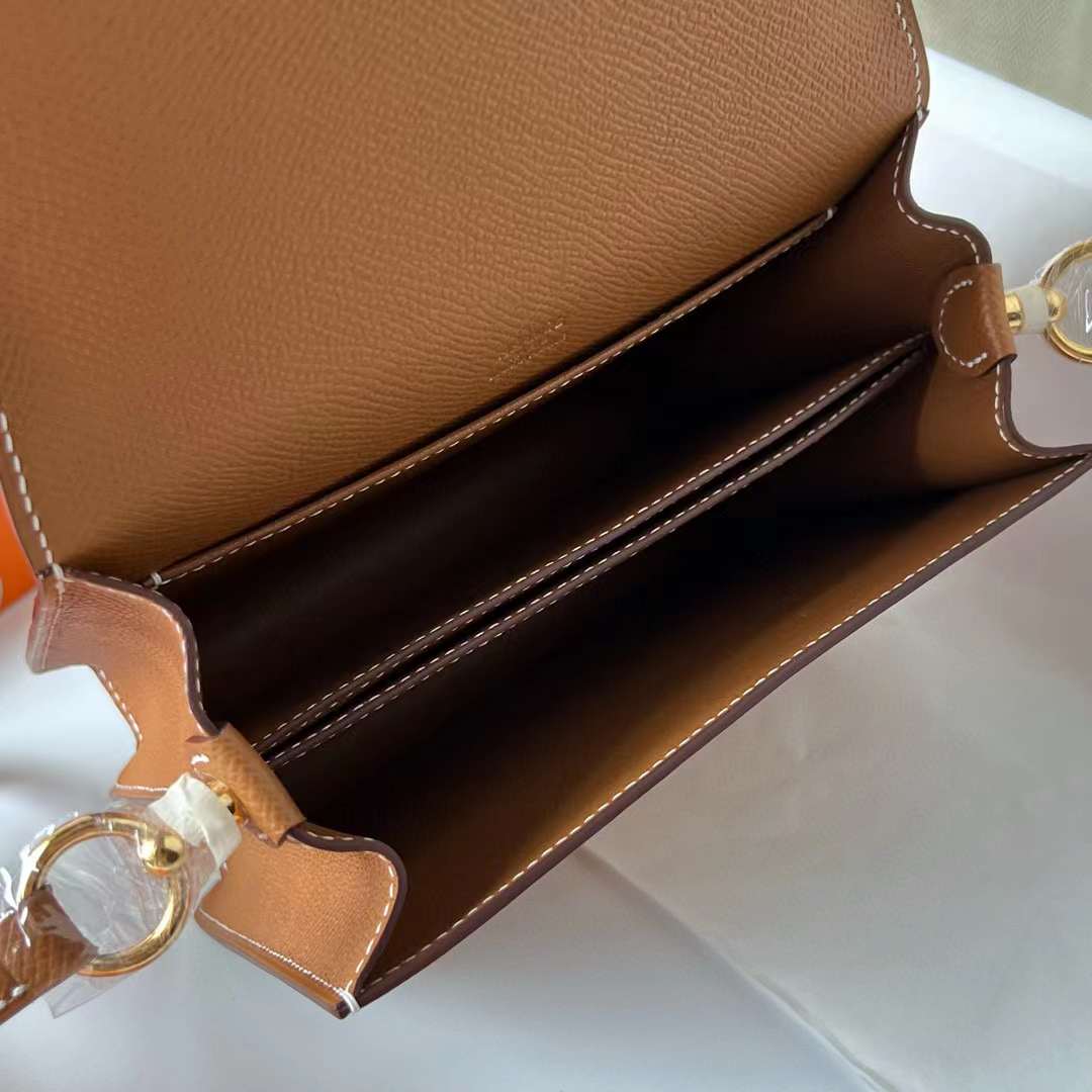 Hermès（爱马仕）Roulis 猪鼻子 Epsom Ck37 金棕色 金扣 18cm 全手工蜡线缝制 Ghw