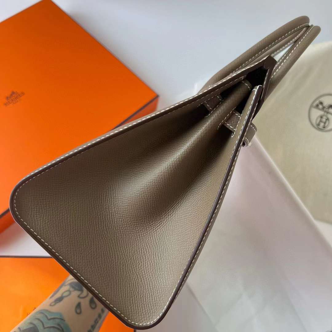 Hermès（爱马仕）Birkin Sellier Epsom Ck18 大象灰 白色走线 银扣 25cm 全手工蜡线缝制 Phw