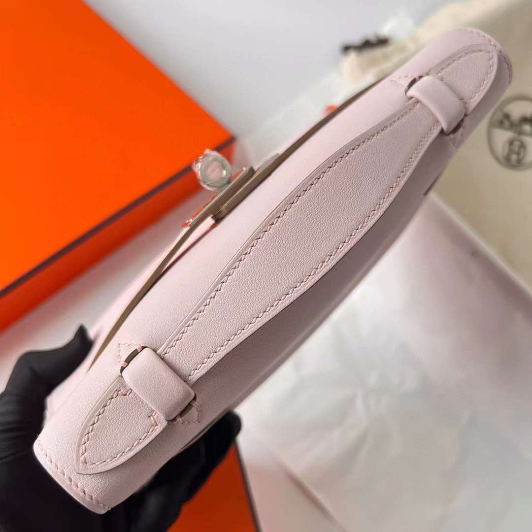 Hermès（爱马仕）Mini Kelly Pochette Swift皮 09 梦幻粉紫 银扣 22cm 全手工蜡线缝制 Phw