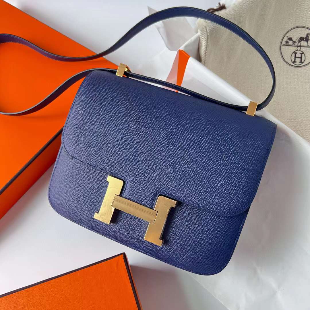 Hermès（爱马仕）Constance 康斯坦斯 Epsom Ck73 宝石蓝 金扣 24cm 全手工蜡线缝制 Ghw