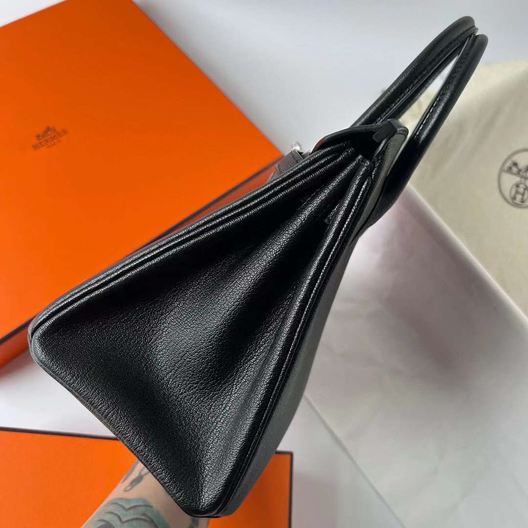 Hermès（爱马仕）Birkin 铂金包 Chevre 进口山羊皮 Ck89 黑色 银扣 25cm 全手工蜡线缝制 Phw
