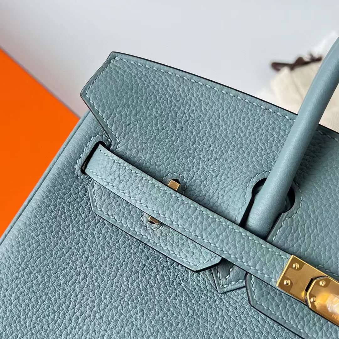 Hermès（爱马仕）Birkin 铂金包 Togo 顶级小牛皮 7G 天青色 金扣 25cm 全手工蜡线缝制 Ghw