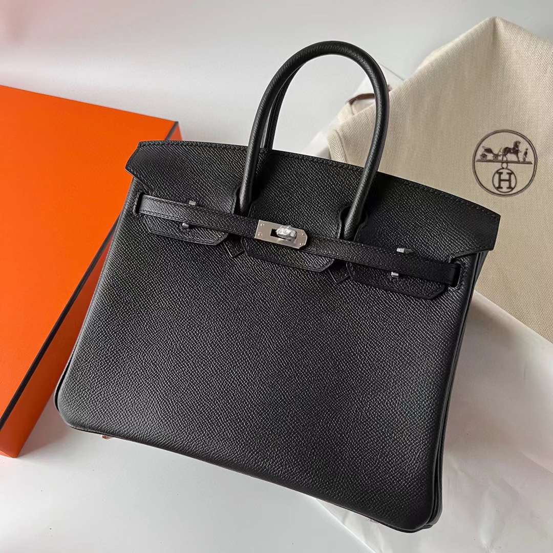 Hermès（爱马仕）Birkin 铂金包 Epsom Ck89 黑色 银扣 25cm 全手工蜡线缝制 Phw