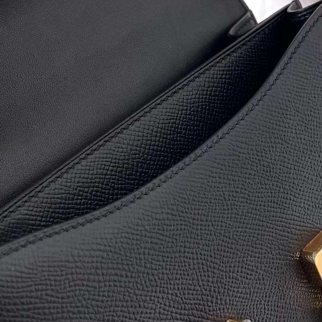 Hermès（爱马仕）Constance 康斯坦斯 Epsom Ck89 黑色 金扣 19cm 全手工蜡线缝制 Ghw