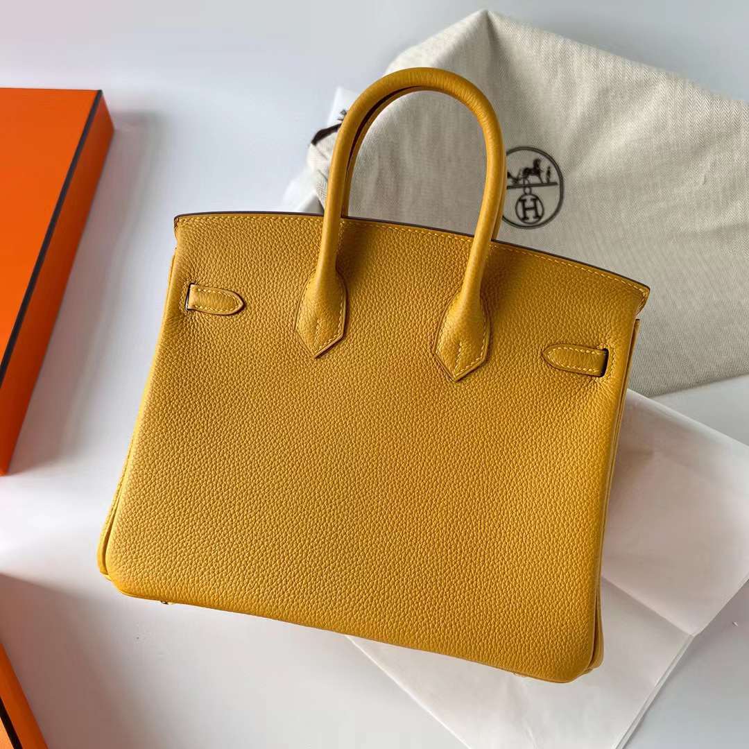 Hermès（爱马仕）Birkin 铂金包 Togo 9D 琥珀黄 金扣 25cm 全手工蜡线缝制 Ghw