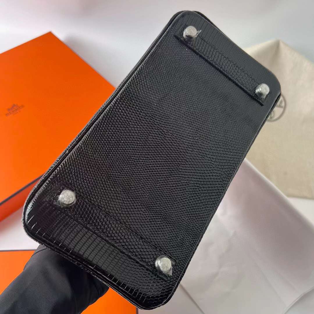 Hermès（爱马仕）Birkin 铂金包 Lizard 进口蜥蜴皮 Ck89 黑色 银扣 25cm 全手工蜡线缝制 Phw
