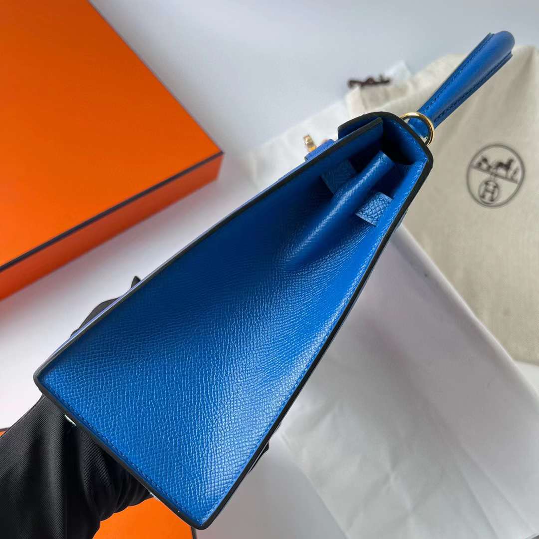 Hermès（爱马仕）Kelly 凯莉包 Epsom 掌纹皮 71 法国蓝 金扣 25cm 全手工蜡线缝制 Ghw