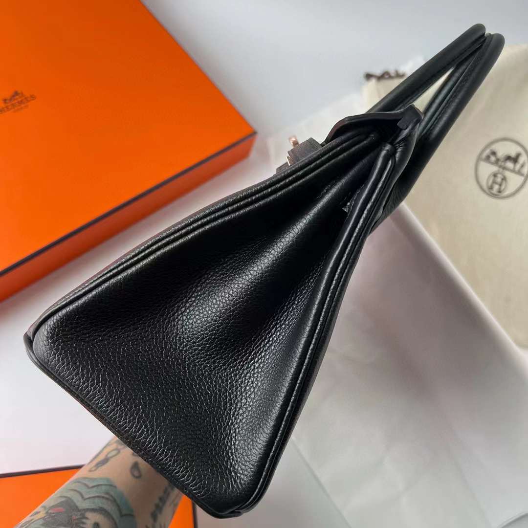 Hermès（爱马仕）Birkin 铂金包 Togo 顶级小牛皮 Ck89 黑色 玫瑰金扣 25cm 全手工蜡线缝制 Rghw