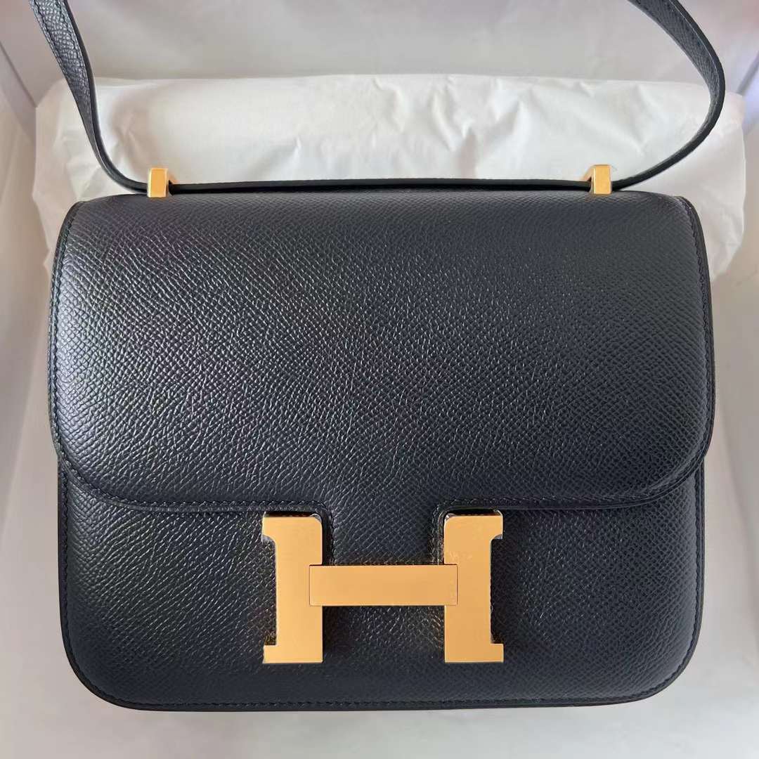 Hermès（爱马仕）Constance 康斯坦斯 Epsom Ck89 黑色 金扣 19cm 全手工蜡线缝制 Ghw