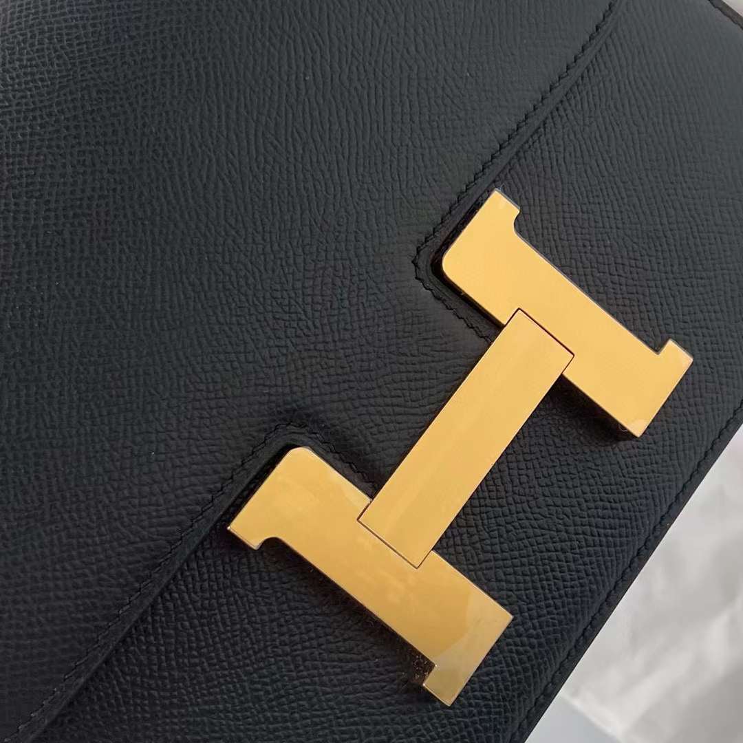 Hermès（爱马仕）Constance 康斯坦斯 1-24 Epsom Ck89 黑色 金扣 24cm 全手工蜡线缝制 Ghw