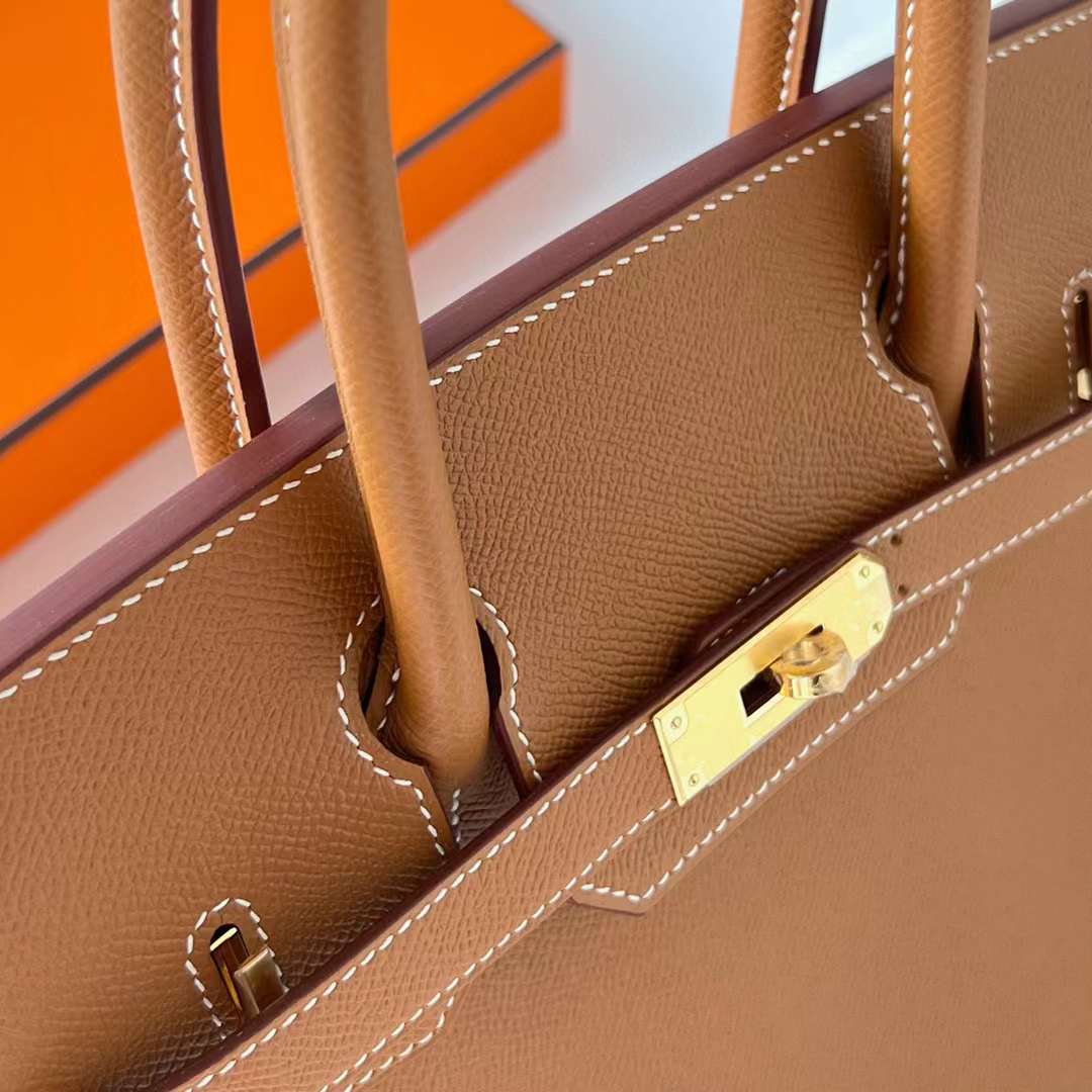 Hermès（爱马仕）Birkin 铂金包 Epsom Ck37 金棕色 金扣 30cm 全手工蜡线缝制 Ghw