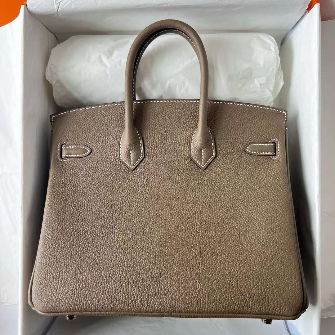 Hermès（爱马仕）Birkin 铂金包 Togo 进口小牛皮 Ck18 大象灰 金扣 25cm 全手工蜡线缝制 Ghw