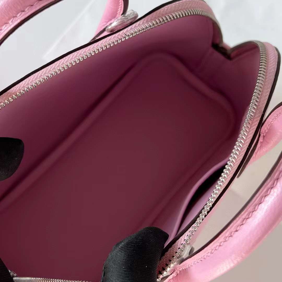 Hermès（爱马仕）Mini Bolide 迷你保龄球包 Chevre 山羊皮 X9 锦葵紫 银扣 19cm 全手工蜡线缝制 Phw
