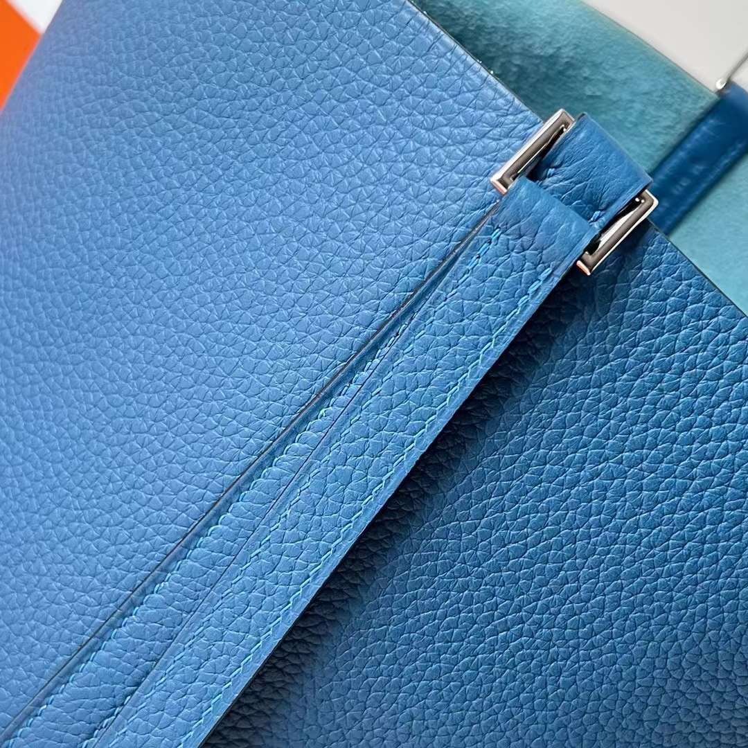 Hermès（爱马仕）Picotin 菜篮子 Clemence（御用原厂进口tc皮）7Q 希腊蓝 银扣 22cm 全手工蜡线缝制 Phw