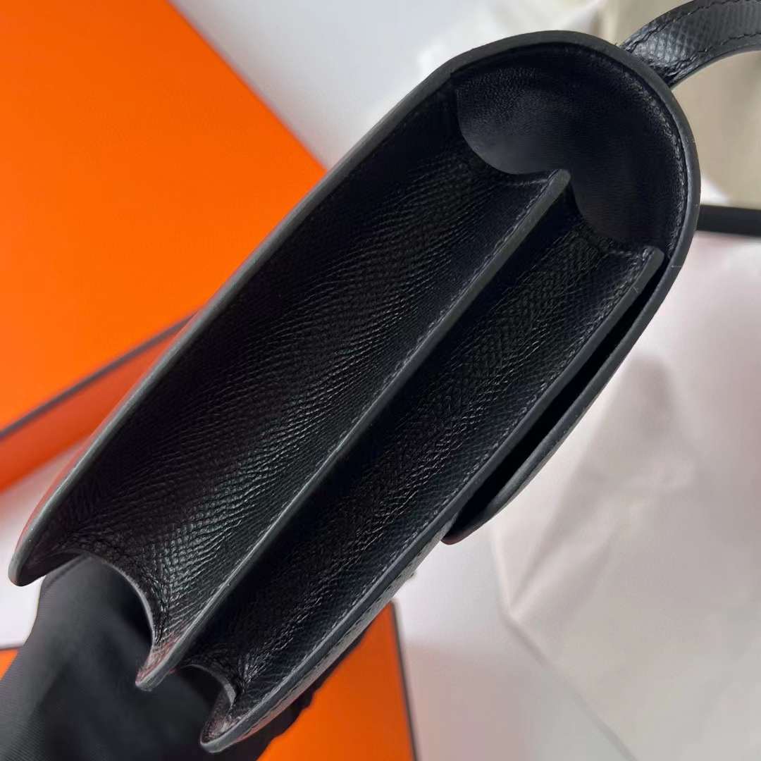 Hermès（爱马仕）Constance 康斯坦斯 Epsom Ck89 黑色 银扣 19cm 全手工蜡线缝制 Phw