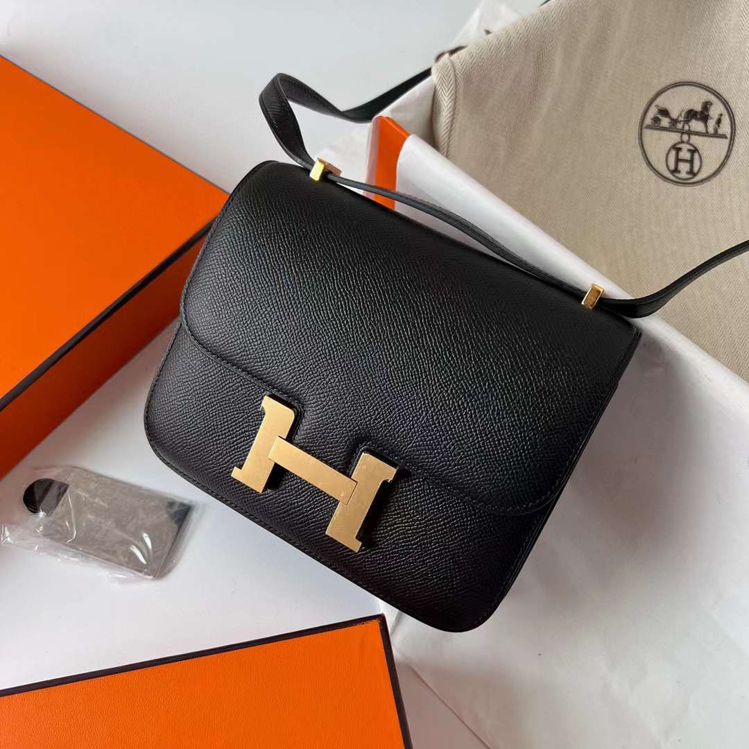 Hermès（爱马仕）Constance 康斯坦斯 1-19 Epsom Ck89 黑色 金扣 19cm 全手工蜡线缝制 Ghw