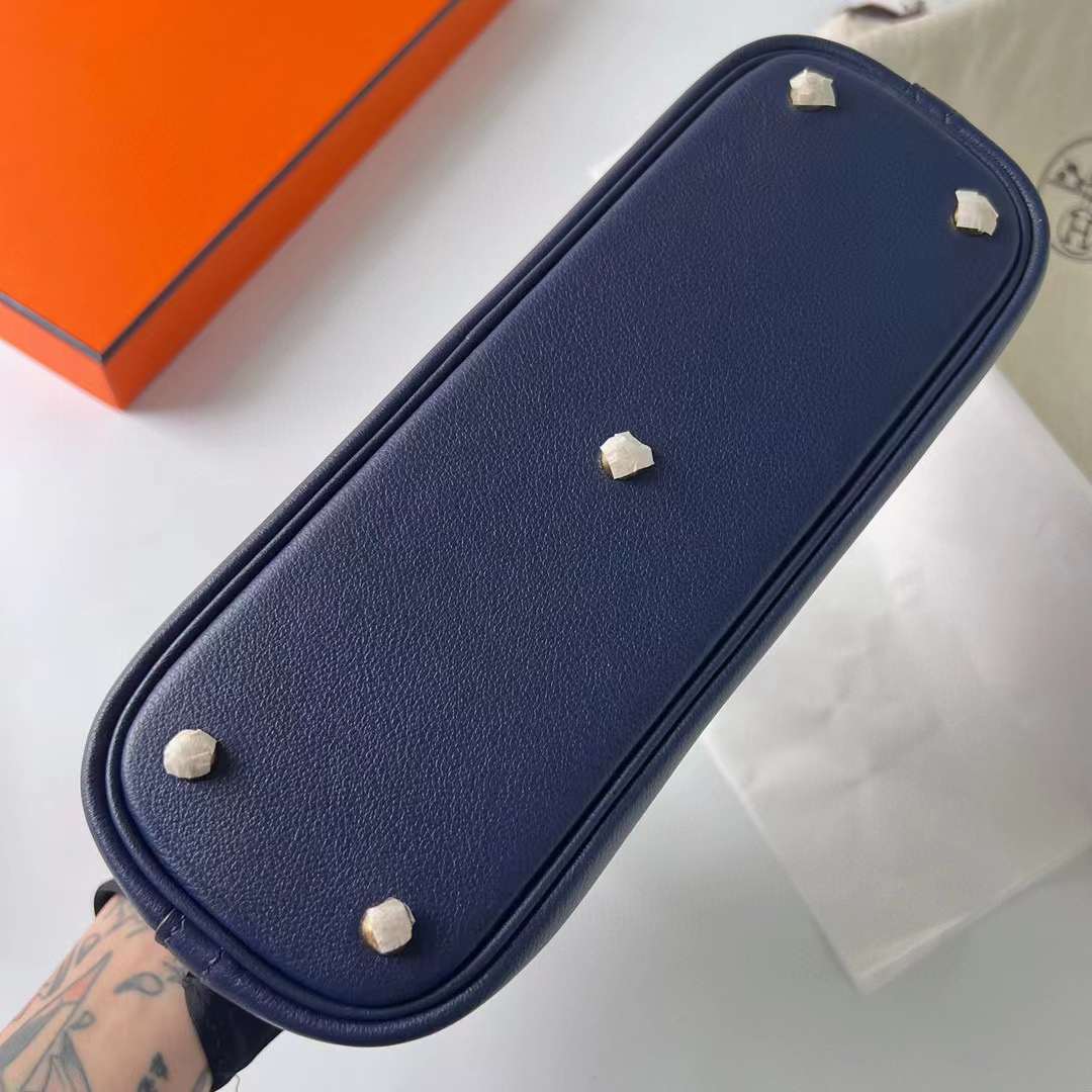 Hermès（爱马仕）Bolide 保龄球包 Evercolor Ck73 宝石蓝 内拼 0F 弗里达蓝 金扣 25cm 全手工蜡线缝制 Ghw