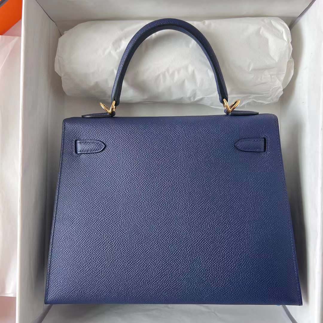 Hermès（爱马仕）Kelly 凯莉包 Epsom皮 Ck73 宝石蓝 金扣 25cm 全手工蜡线缝制 Ghw