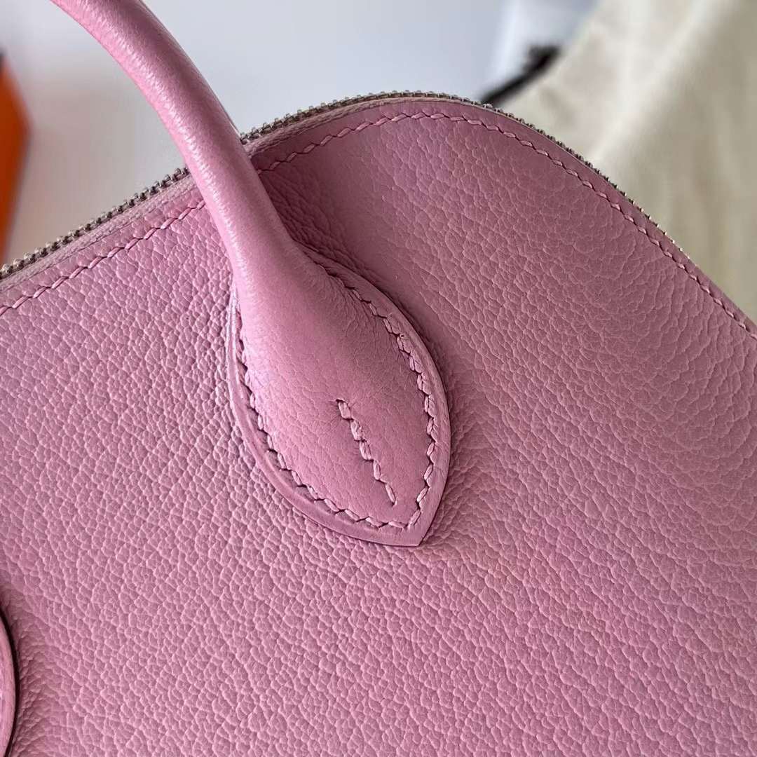 Hermès（爱马仕）Mini Bolide 迷你保龄球包 Chevre 山羊皮 X9 锦葵紫 银扣 19cm 全手工蜡线缝制 Phw