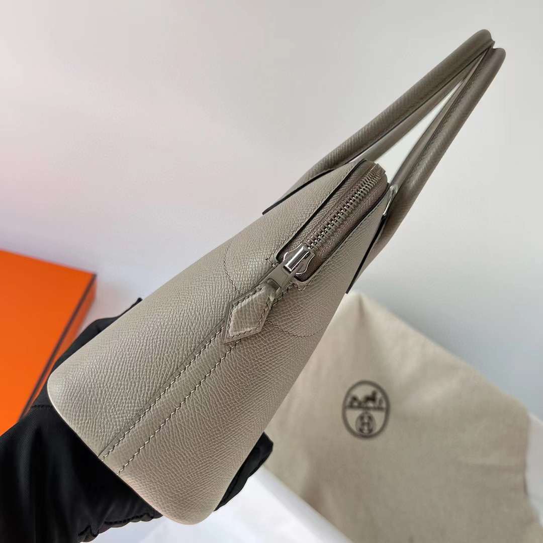 Hermès（爱马仕）Bolide 保龄球包 Epsom M8 沥青灰 银扣 27cm 全手工蜡线缝制 Phw