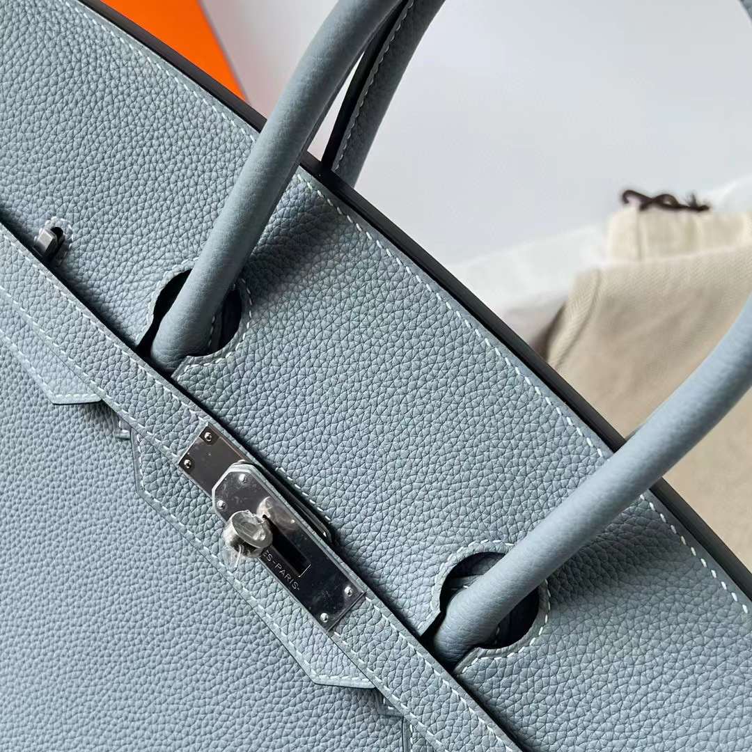 Hermès（爱马仕）Birkin 铂金包 Togo 顶级小牛皮 J7 亚麻蓝 银扣 35cm 全手工蜡线缝制 Phw