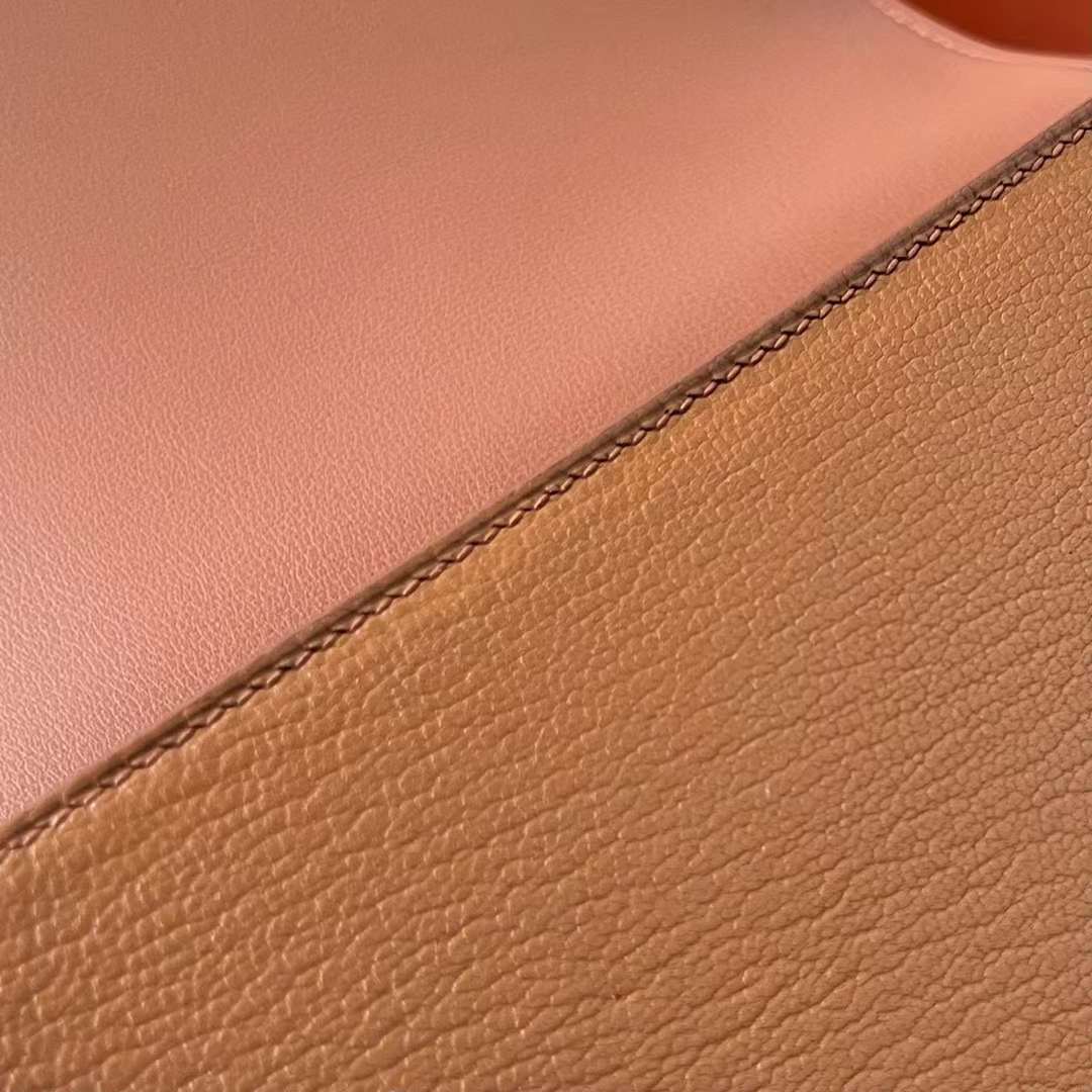 Hermès（爱马仕）Geta Chevre 进口山羊皮 Ck37 金棕色 金扣 20cm 全手工蜡线缝制 Ghw