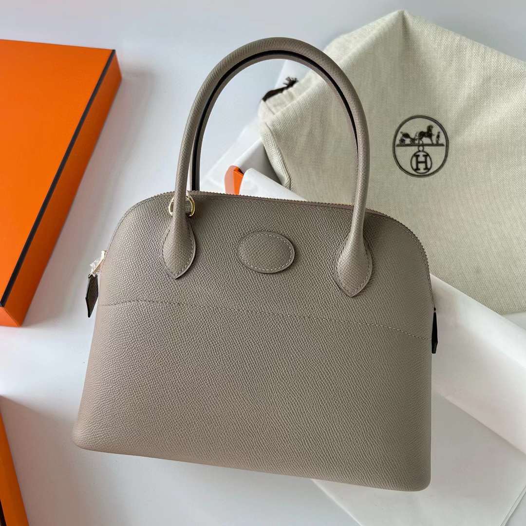 Hermès（爱马仕）Bolide 保龄球包 Epsom M8 沥青灰 金扣 27cm 全手工蜡线缝制 Ghw
