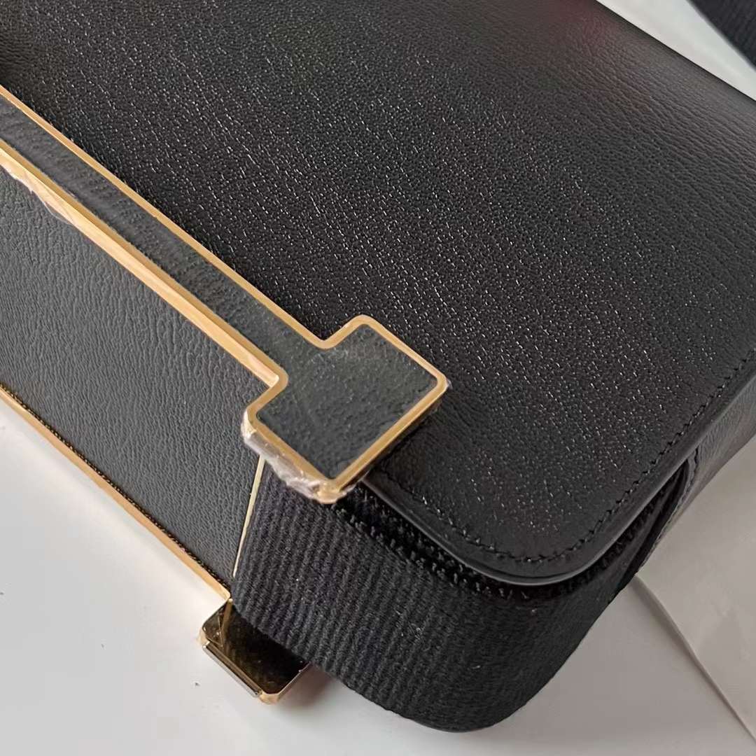 Hermès（爱马仕）Geta Chevre 进口山羊皮 Ck89 黑色 金扣 20cm 全手工蜡线缝制 Ghw