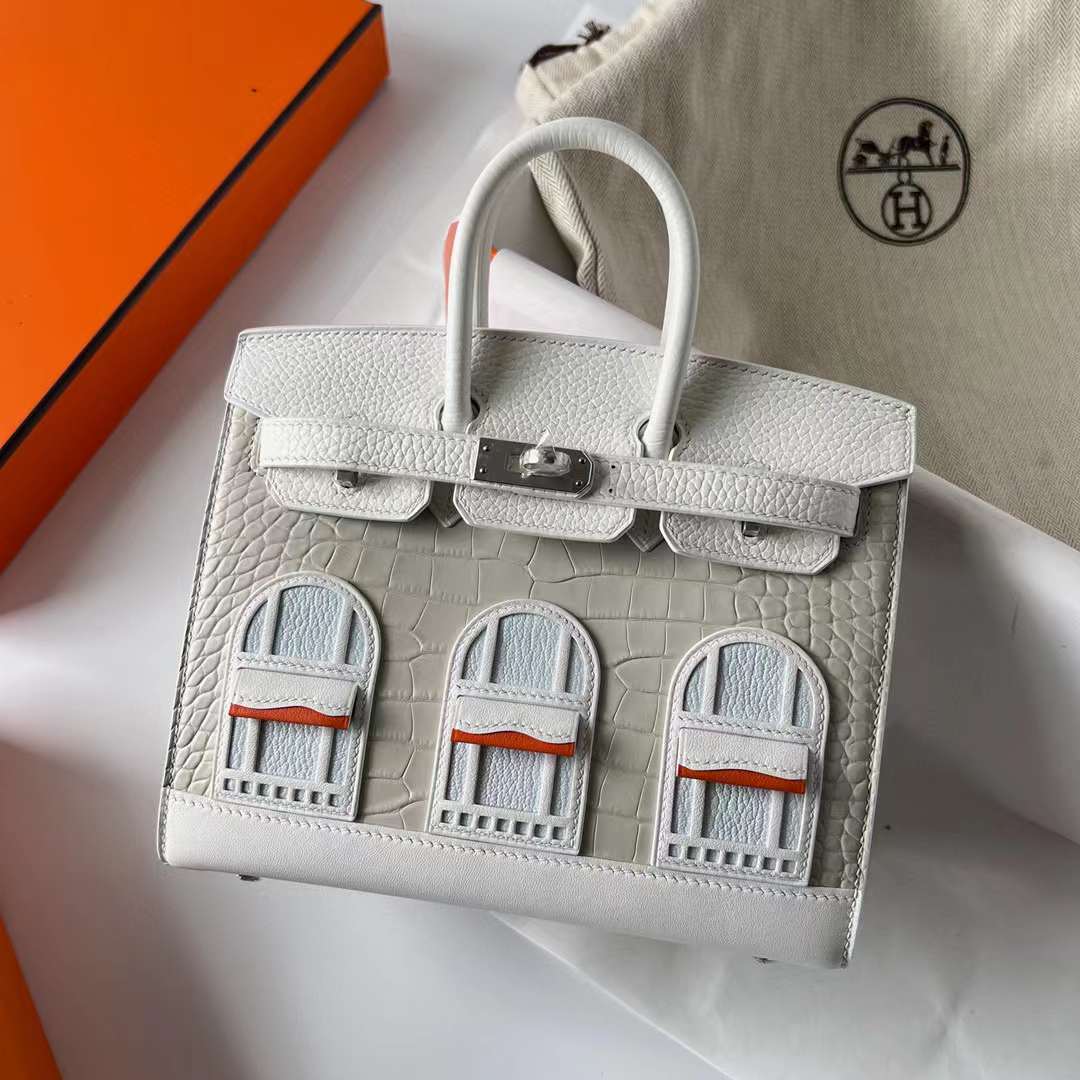 Hermès（爱马仕）Birkin 小房子 白色 银扣 20cm 全手工蜡线缝制 Phw