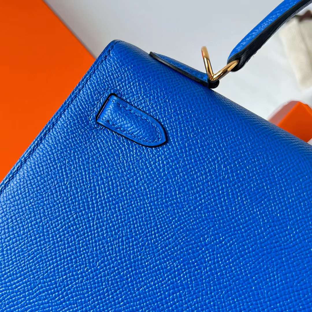 Hermès（爱马仕）Kelly 凯莉包 Epsom 掌纹皮 71 法国蓝 金扣 25cm 全手工蜡线缝制 Ghw