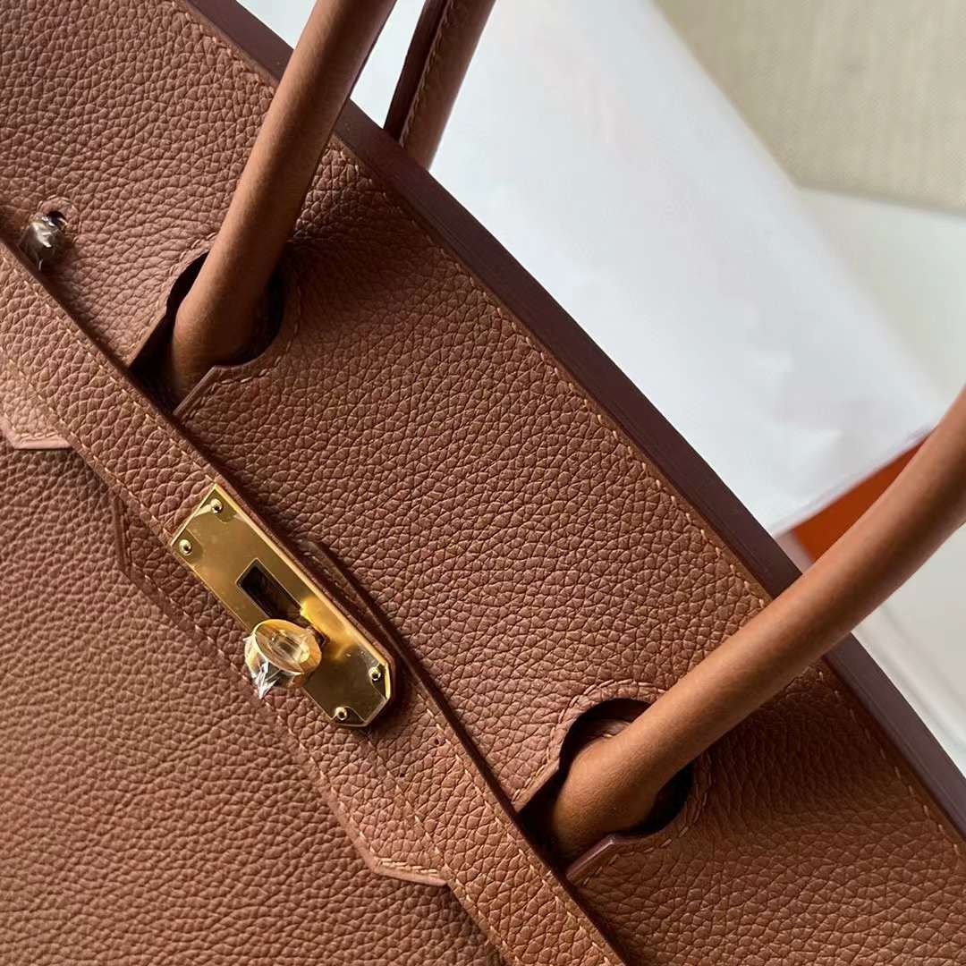 Hermès（爱马仕）Birkin 铂金包 Togo皮 Ck37 金棕色 走本色线 金扣 30cm 全手工蜡线缝制 Ghw