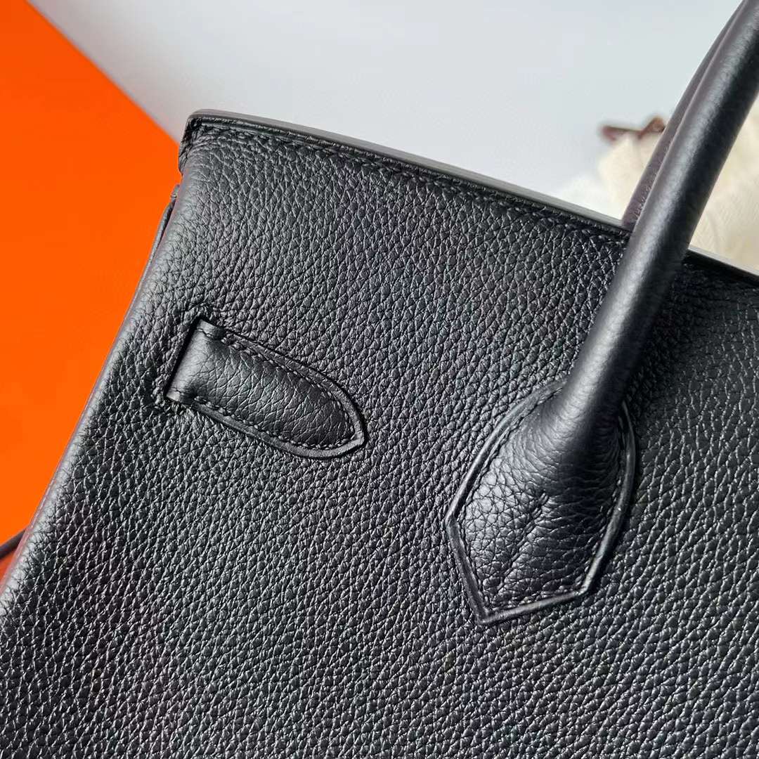 Hermès（爱马仕）Birkin 铂金包 Togo 顶级小牛皮 Ck89 黑色 内拼 Ck37 金棕色 金扣 30cm 全手工蜡线缝制 Ghw