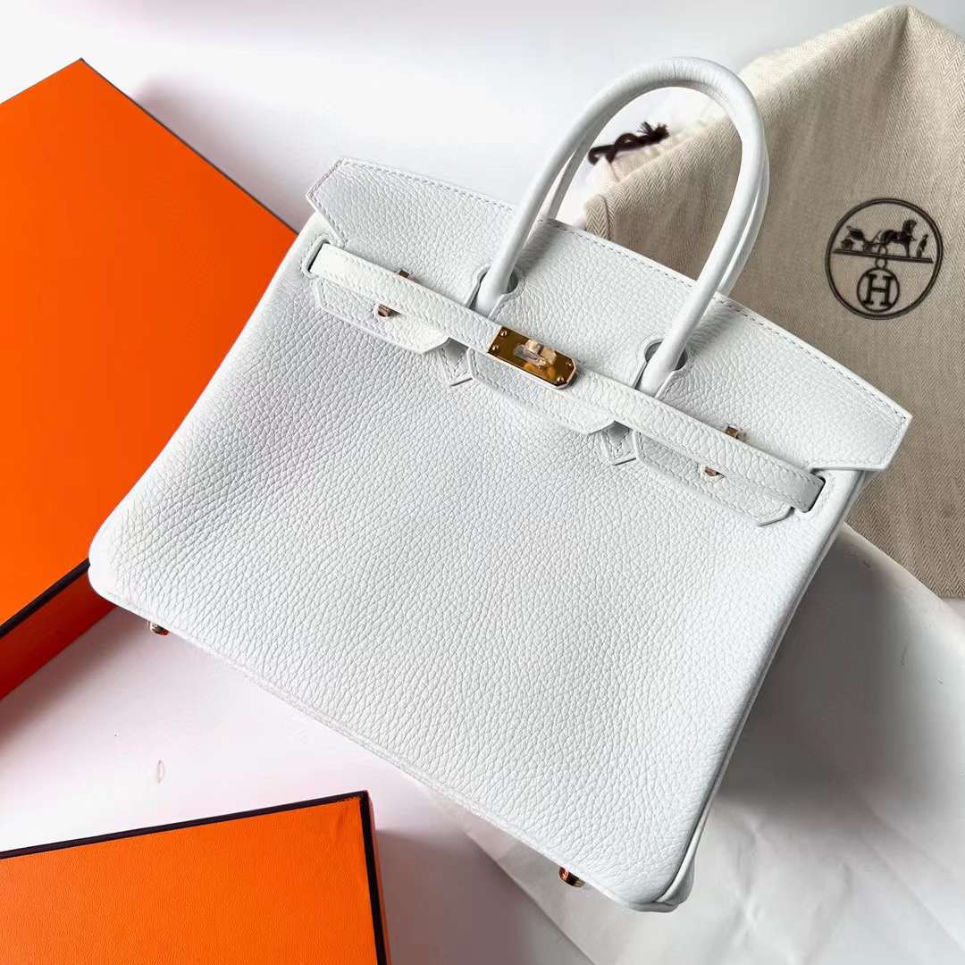 Hermès（爱马仕）Birkin 铂金包 Clemence 进口TC大牛皮 01 纯白 金扣 25cm 全手工蜡线缝制 Ghw