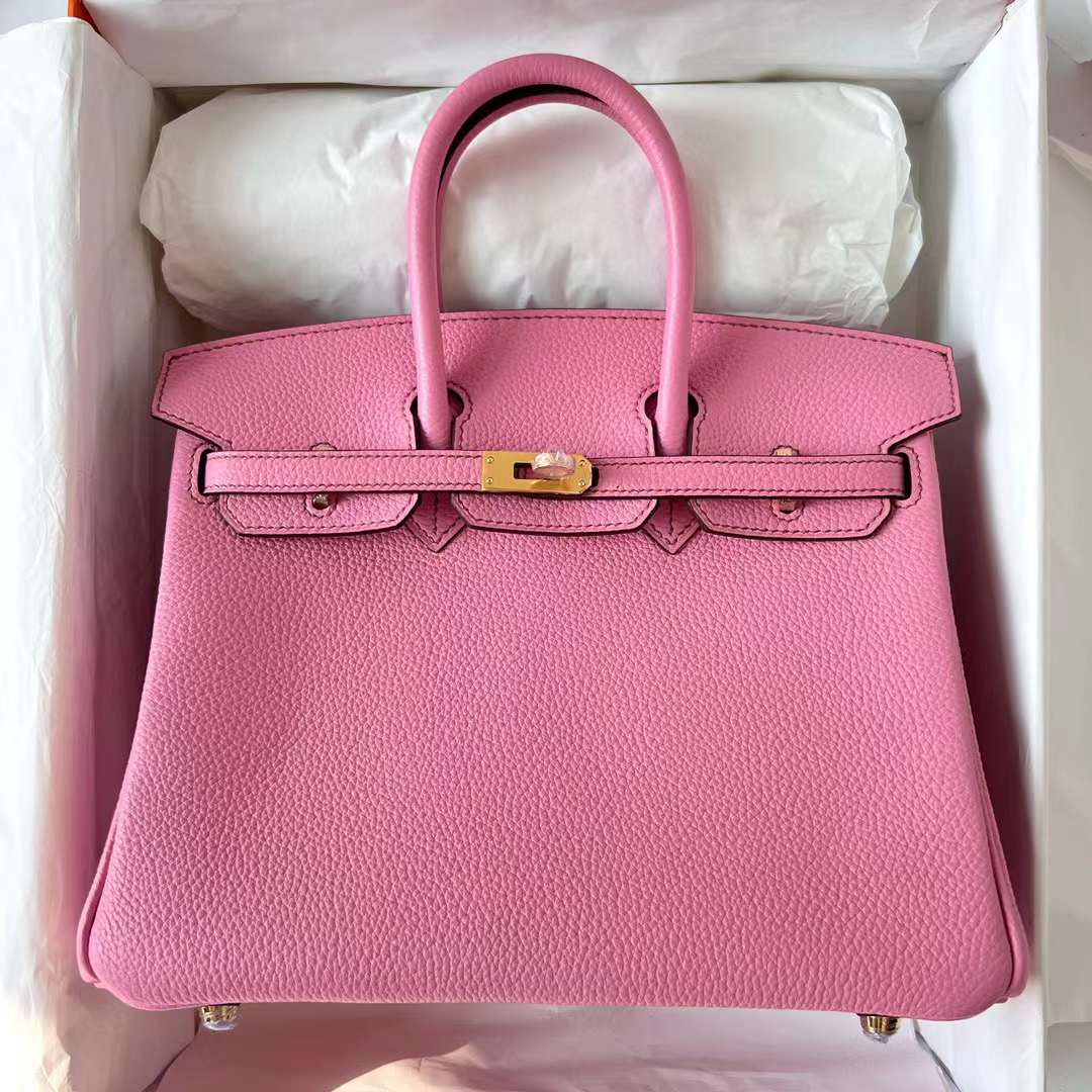 Hermès（爱马仕）Birkin 铂金包 Togo 进口小牛皮 5P 樱花粉 金扣 25cm 全手工蜡线缝制 Ghw