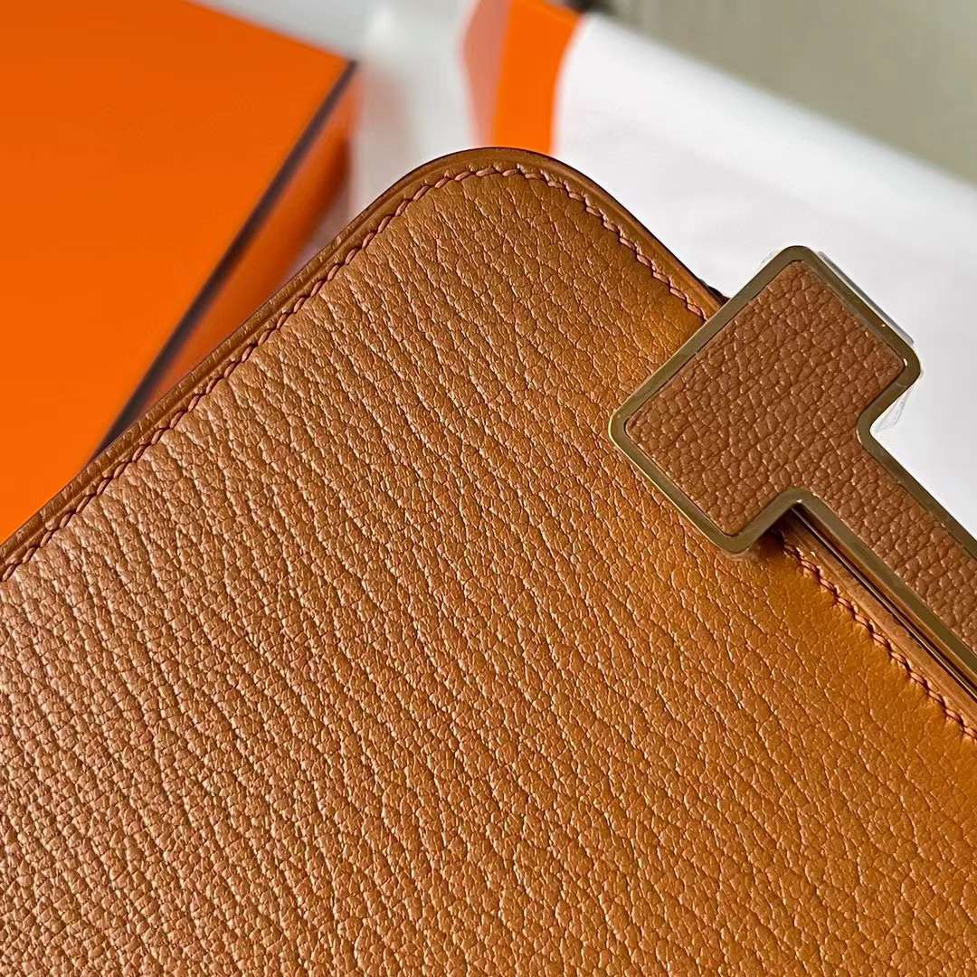 Hermès（爱马仕）Geta Chevre 进口山羊皮 Ck37 金棕色 金扣 20cm 全手工蜡线缝制 Ghw