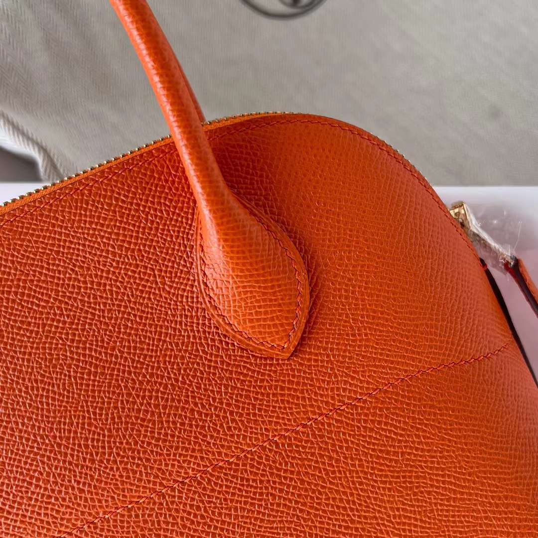 Hermès（爱马仕）Bolide 保龄球包 Epsom Ck93 橙色 金扣 27cm 全手工蜡线缝制 Ghw