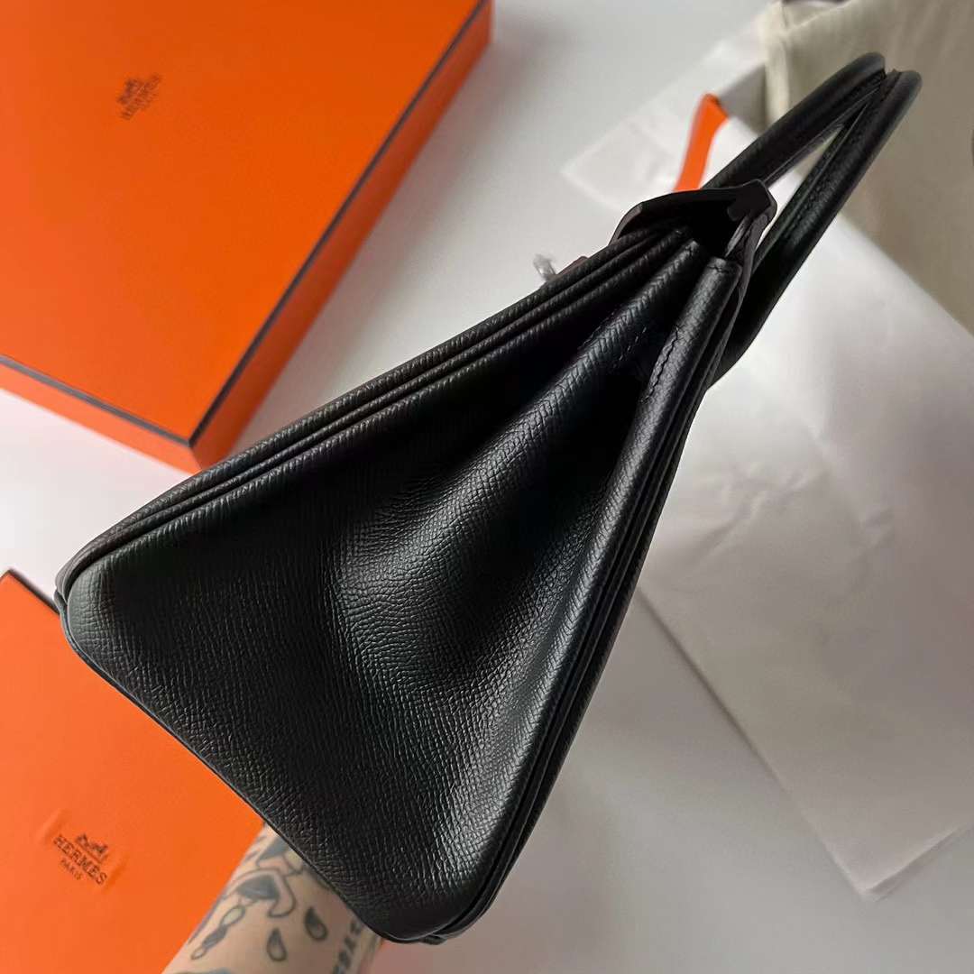 Hermès（爱马仕）Birkin 铂金包 Epsom Ck89 黑色 银扣 25cm 全手工蜡线缝制 Phw