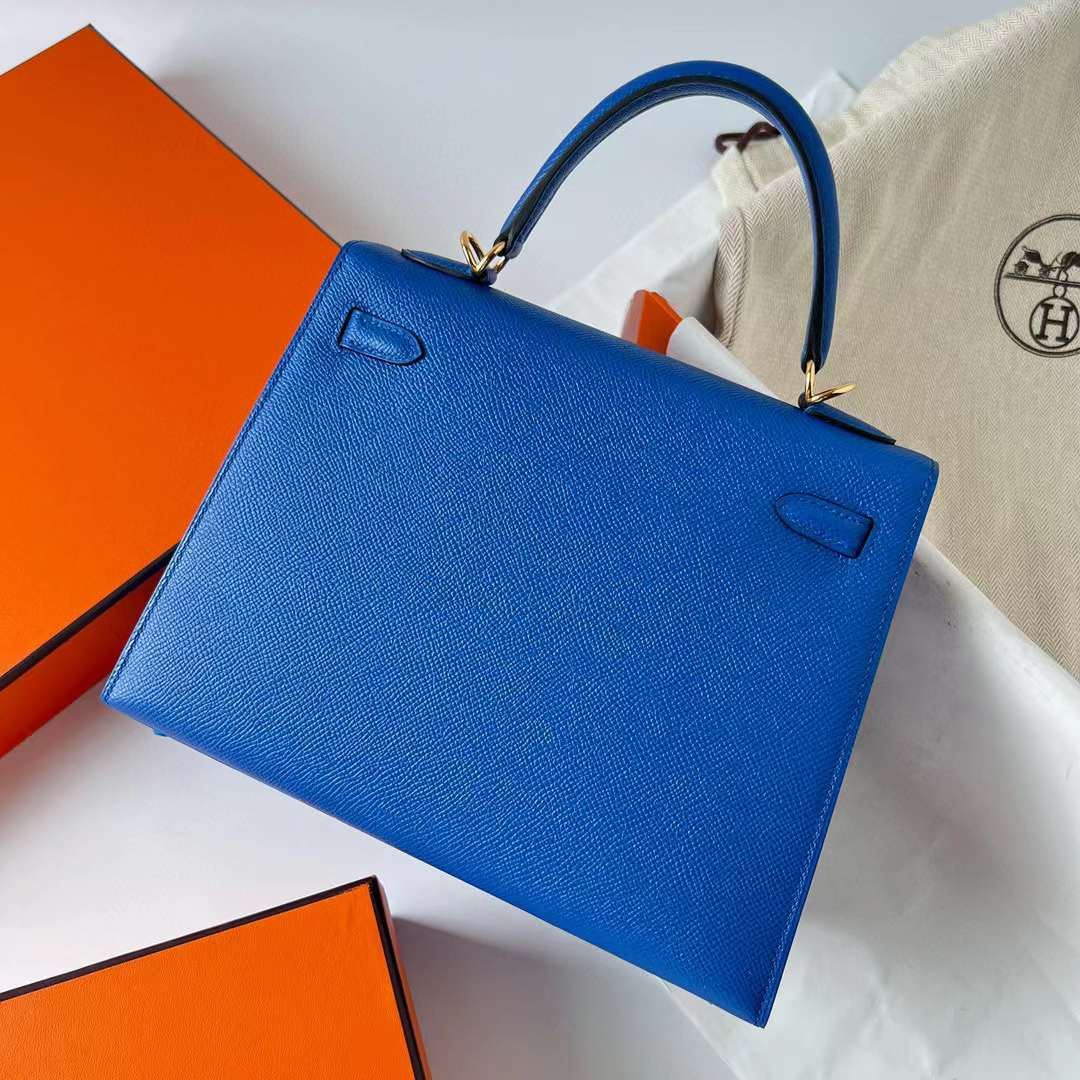 Hermès（爱马仕）Kelly 凯莉包 Epsom 掌纹皮 71 法国蓝 金扣 25cm 全手工蜡线缝制 Ghw