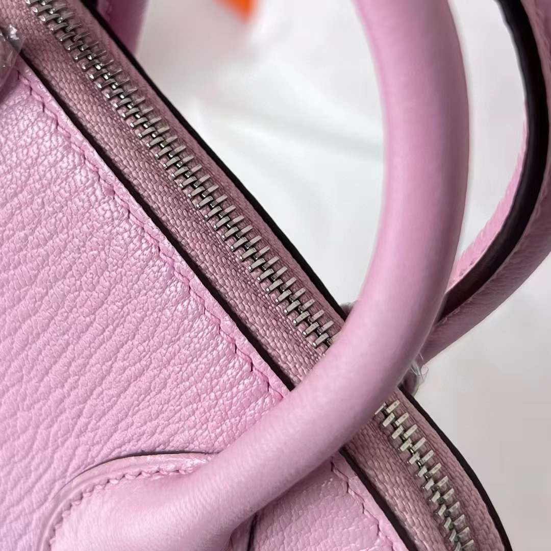 Hermès（爱马仕）Mini Bolide 迷你保龄球 Chevre 进口山羊皮 X9 锦葵紫 银扣 19cm 全手工蜡线缝制 Phw