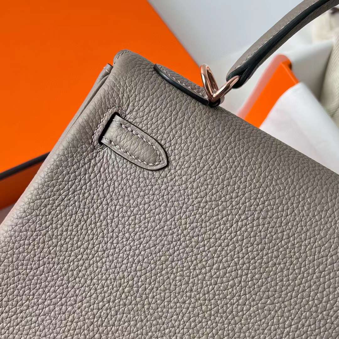 Hermès（爱马仕）Kelly 凯莉包 Togo皮 M8 沥青灰 玫瑰金扣 25cm 全手工蜡线缝制 Rghw