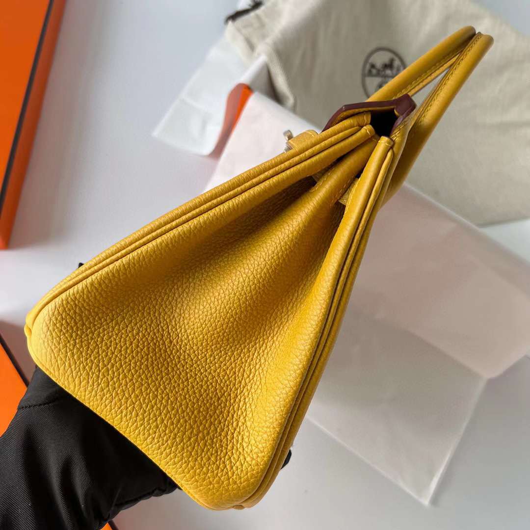 Hermès（爱马仕）Birkin 铂金包 Togo 9D 琥珀黄 金扣 25cm 全手工蜡线缝制 Ghw