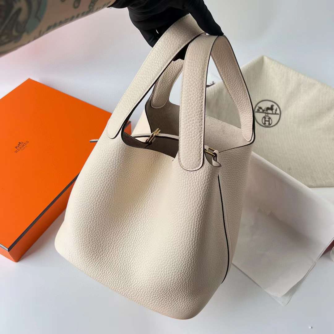 Hermès（爱马仕）Picotin 菜篮子 Clemence（御用原厂进口tc皮）I2 奶油白 金扣 22cm 全手工蜡线缝制 Ghw